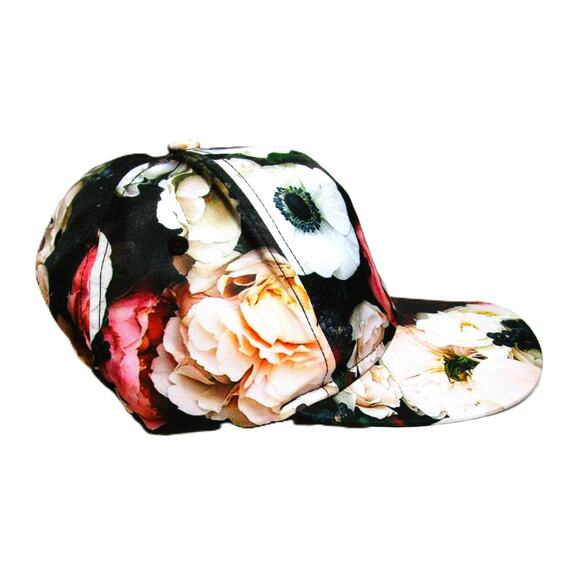 Women's Baseball Cap Black with Tropical Flowers Adjustable Snapback One Size - Picture 4 of 5